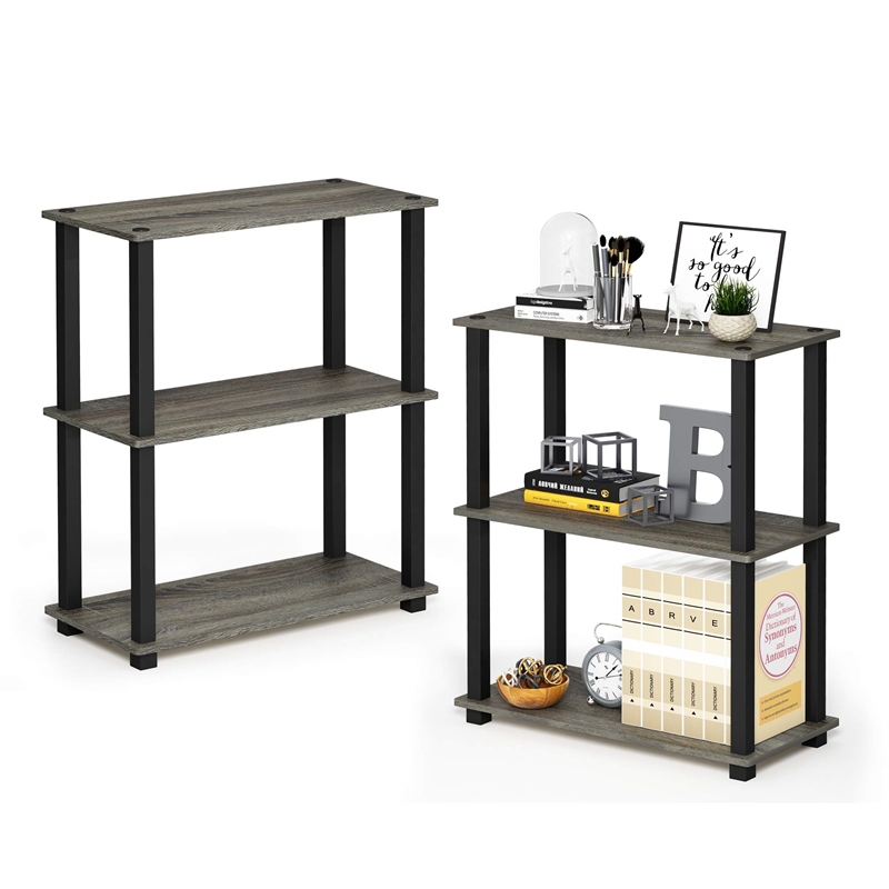 Furinno TURN-S-TUBE 3-Tier Shelf Display Rack in French Oak Set of 2