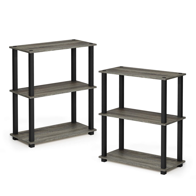 Furinno TURN-S-TUBE 3-Tier Shelf Display Rack in French Oak Set of 2