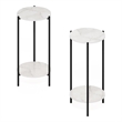 Furinno Besi 2-Tier End Table with Sturdy Metal Legs in Marble White Set of 2