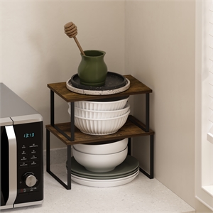 Furinno Ravel Stackable Kitchen Counter Shelves in Set of 2 Amber Pine