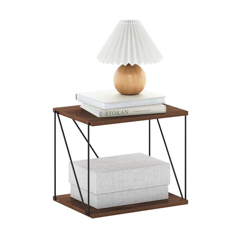 Furinno Rata Industrial Side Table   in Columbia Walnut