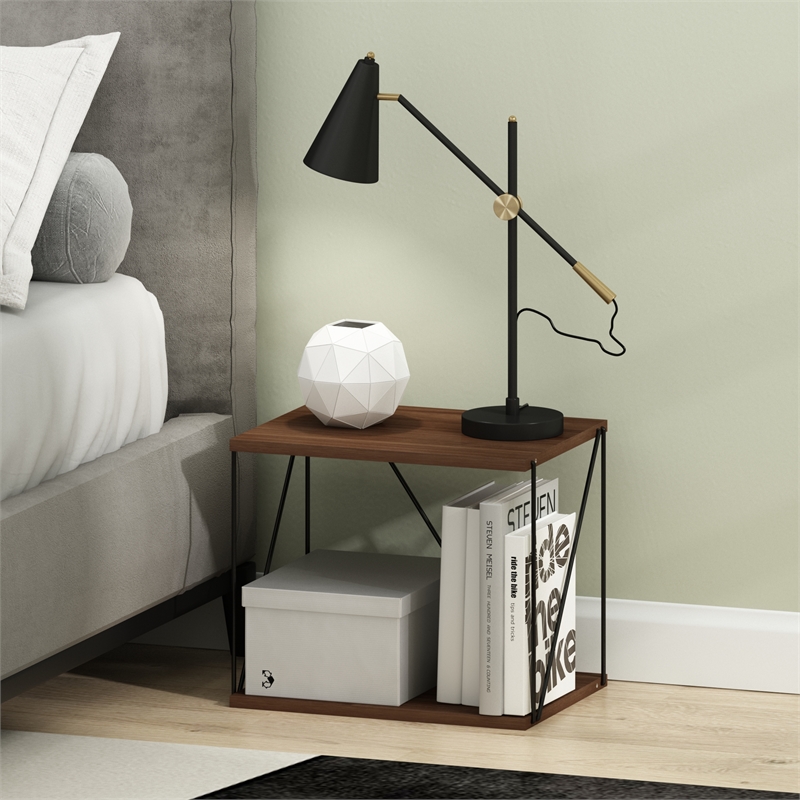 Furinno Rata Industrial Side Table   in Columbia Walnut