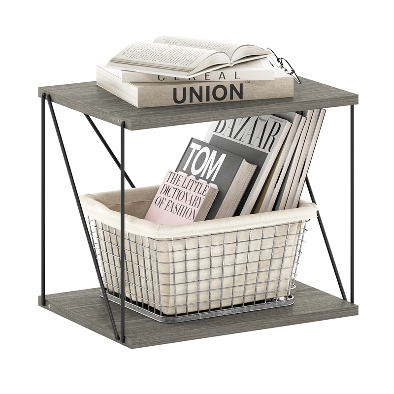 Furinno Rata Industrial Multipurpose Flat Base Side Table   in French Oak Grey