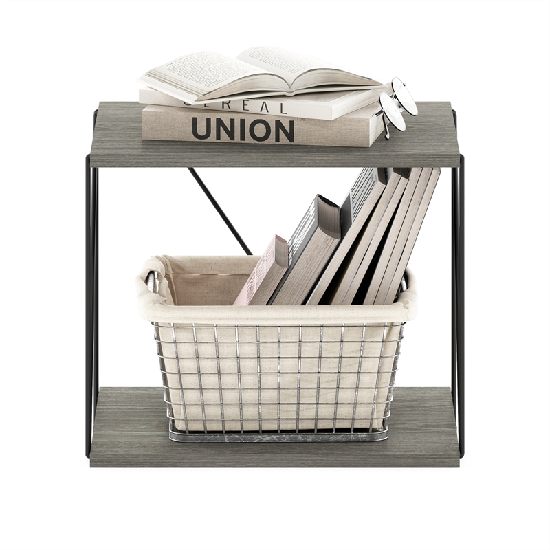 Furinno Rata Industrial Multipurpose Flat Base Side Table   in French Oak Grey