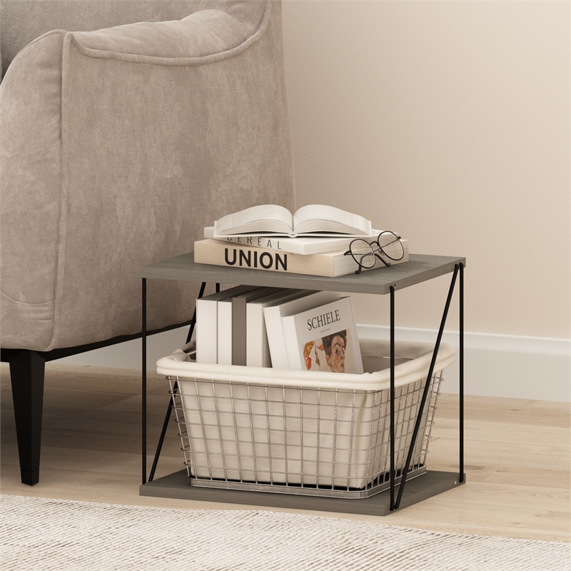 Furinno Rata Industrial Multipurpose Flat Base Side Table   in French Oak Grey