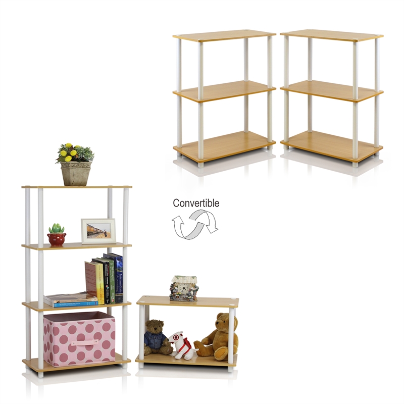 Furinno TURN-N-TUBE 3-Tier Shelf Display Rack in Beech Set of 2