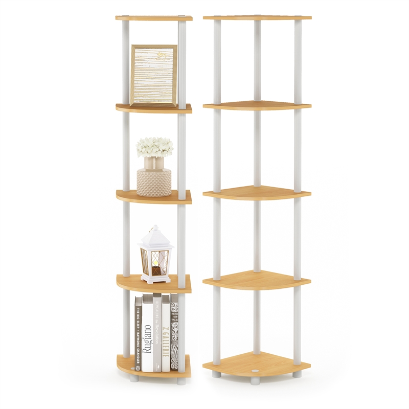 Furinno TURN-N-TUBE 5 Tier Corner Display Rack in Beech Set of 2