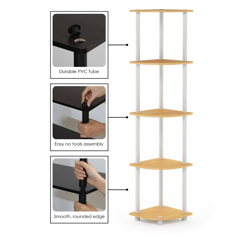 Furinno TURN-N-TUBE 5 Tier Corner Display Rack in Beech Set of 2