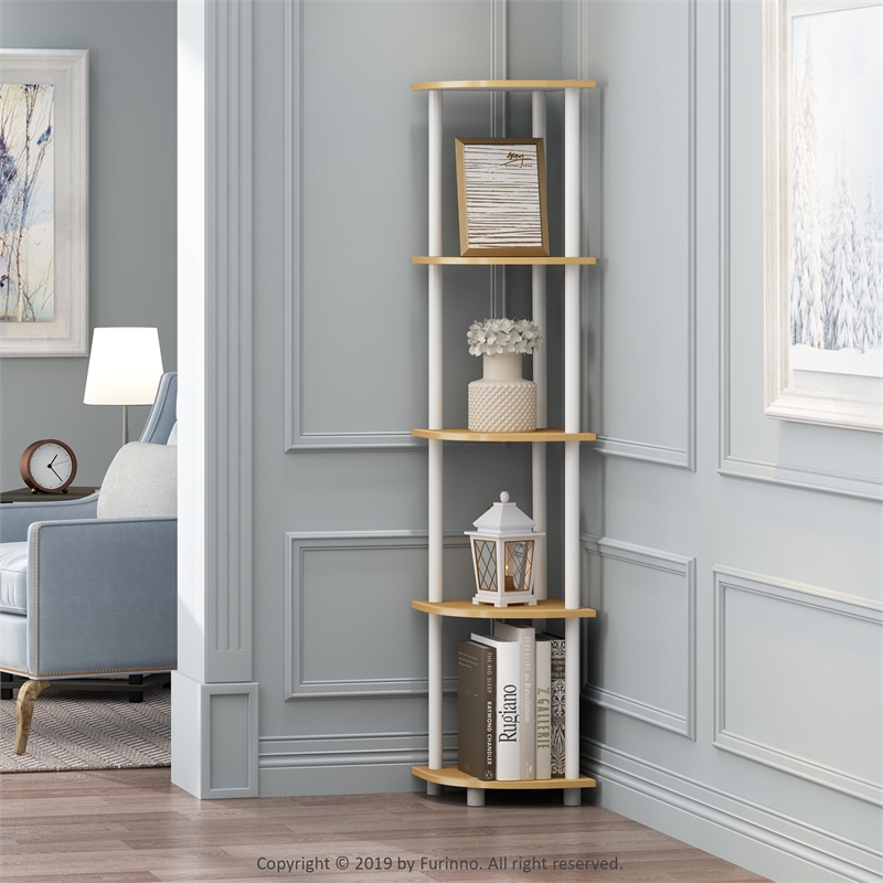 Furinno TURN-N-TUBE 5 Tier Corner Display Rack in Beech Set of 2