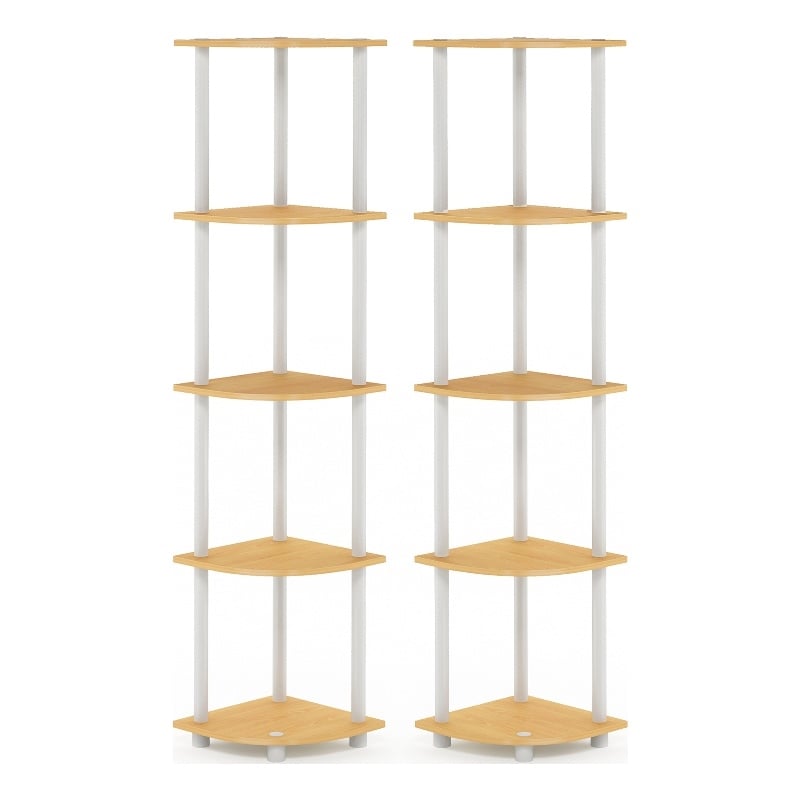 Furinno TURN-N-TUBE 5 Tier Corner Display Rack in Beech Set of 2