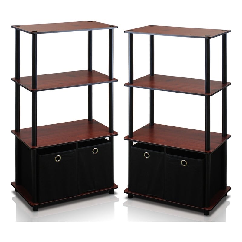 Furinno Go Green 4-Tier Storage Rack Shelving Unit w/Bins in Set of 2