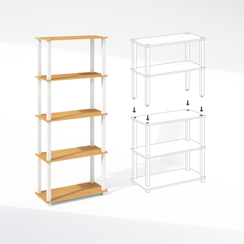 Furinno TURN-S-TUBE 3-Tier Shelf Display Rack in Beech Set of 2
