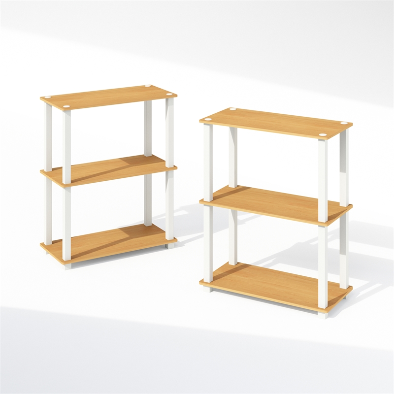 Furinno TURN-S-TUBE 3-Tier Shelf Display Rack in Beech Set of 2