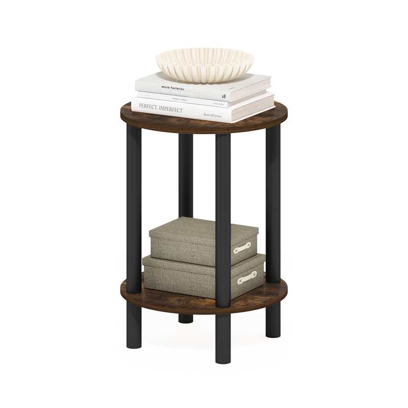 Furinno TURN-N-TUBE 2-Tier Round Wooden End Table in Amber Pine
