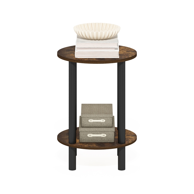 Furinno TURN-N-TUBE 2-Tier Round Wooden End Table in Amber Pine