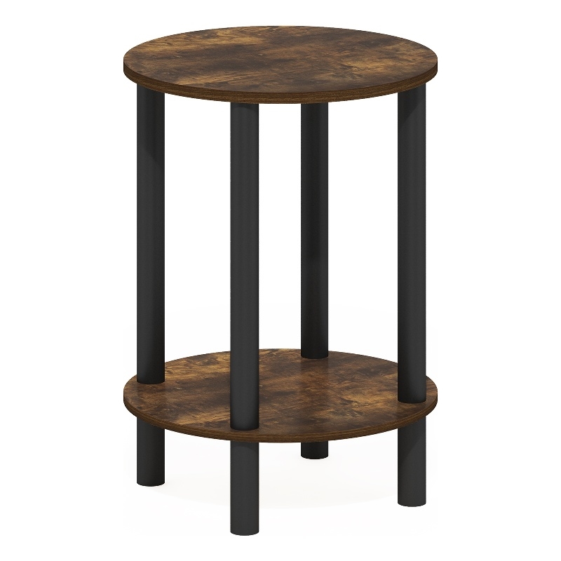Furinno TURN-N-TUBE 2-Tier Round Wooden End Table in Amber Pine
