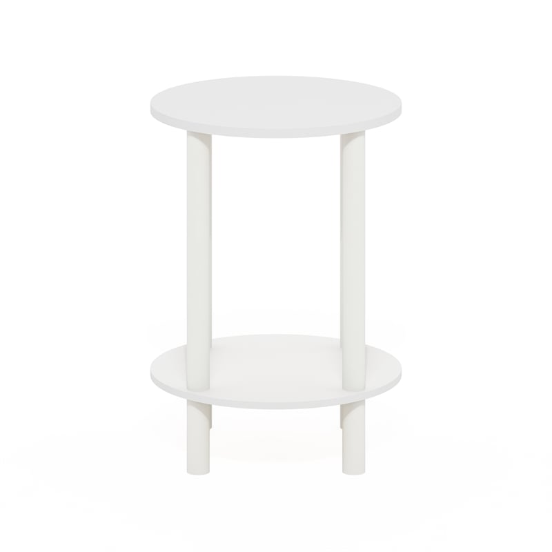 Furinno TURN-N-TUBE 2-Tier Round Wooden End Table in White