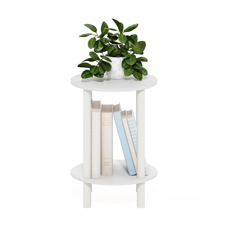 Furinno TURN-N-TUBE 2-Tier Round Wooden End Table in White