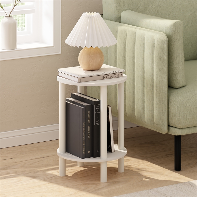Furinno TURN-N-TUBE 2-Tier Round Wooden End Table in White