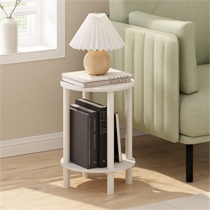 Furinno TURN-N-TUBE 2-Tier Round Wooden End Table in White