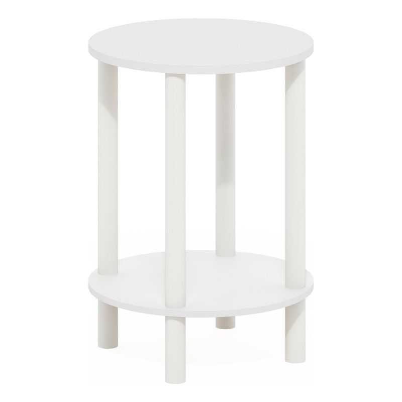 Furinno TURN-N-TUBE 2-Tier Round Wooden End Table in White