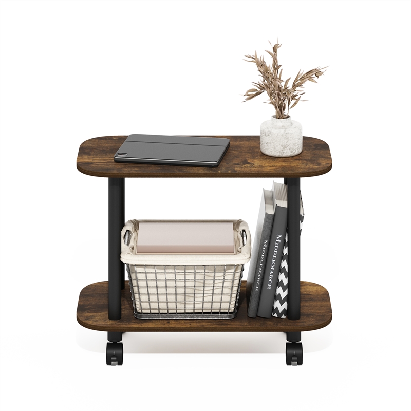 Furinno TURN-N-TUBE Oval End Table with Casters in Amber Pine