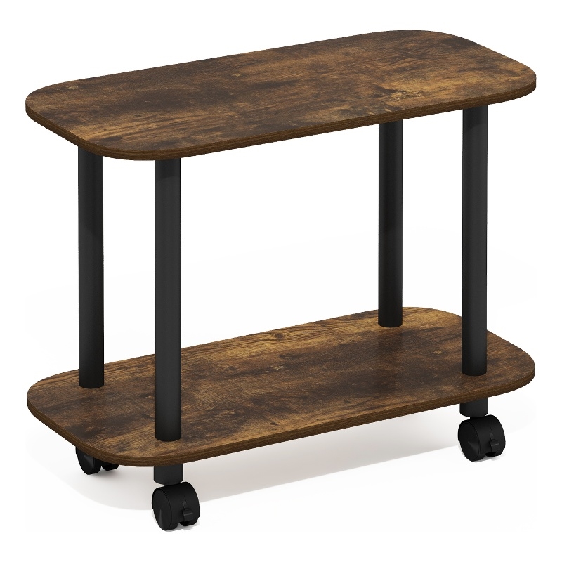 Furinno TURN-N-TUBE Oval End Table with Casters in Amber Pine