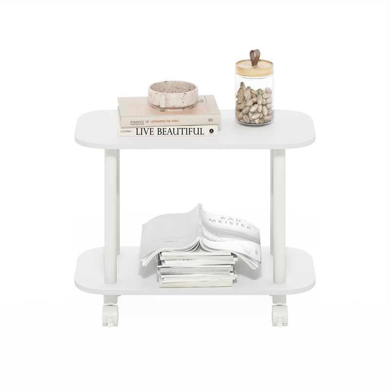 Furinno TURN-N-TUBE Oval End Table with Casters in White