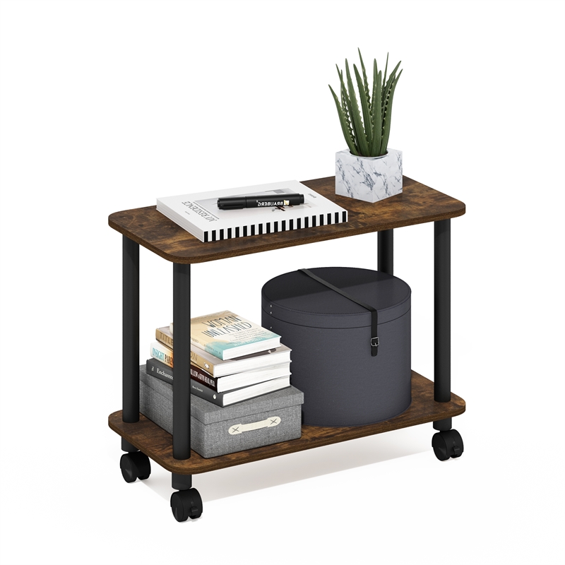 Furinno TURN-N-TUBE Rectangle End Table with Casters in Amber Pine