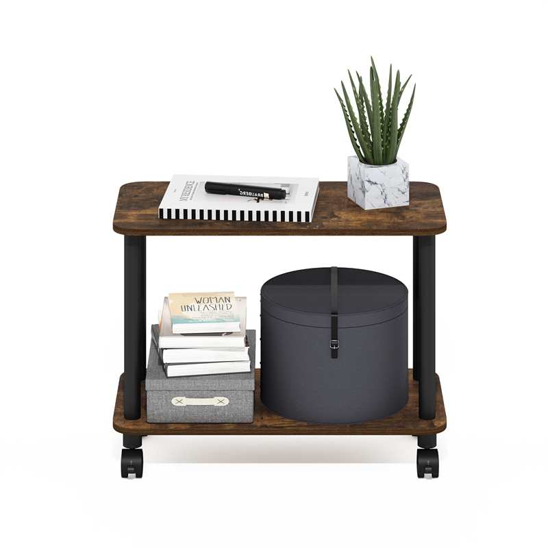 Furinno TURN-N-TUBE Rectangle End Table with Casters in Amber Pine