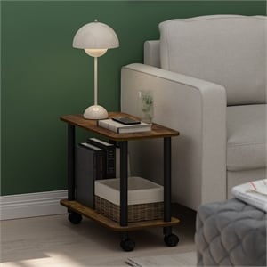 Furinno TURN-N-TUBE Rectangle End Table with Casters in Amber Pine