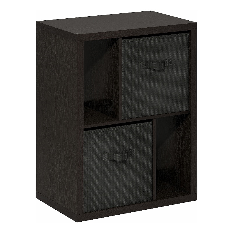 Furinno VIOLA Standing Storage Shelf with Two Bins in Dark Oak