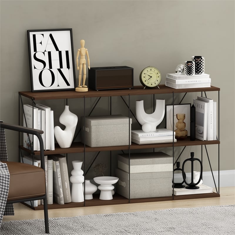Furinno Rata 4 x 2 Flat Base Shelf Display Rack in Columbia Walnut