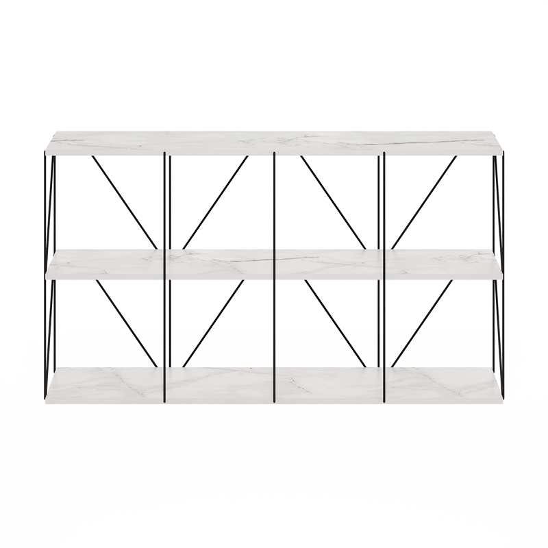 Furinno Rata 4 x 2 Flat Base Shelf Display Rack in Marble White