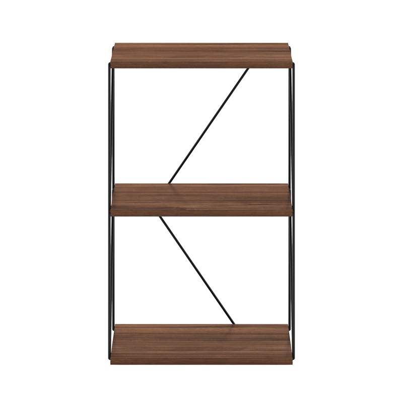 Furinno Rata 3-Tier Flat Base Shelf Display Rack in Columbia Walnut