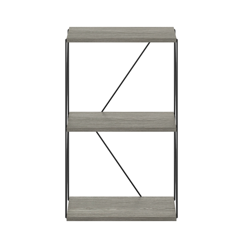 Furinno Rata 3-Tier Flat Base Shelf Display Rack in French Oak Grey