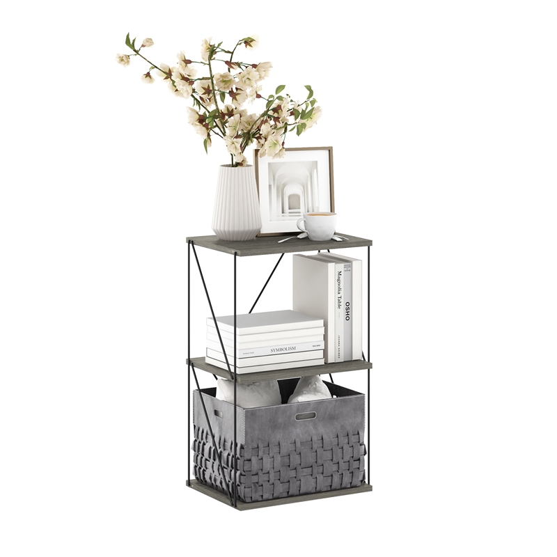 Furinno Rata 3-Tier Flat Base Shelf Display Rack in French Oak Grey