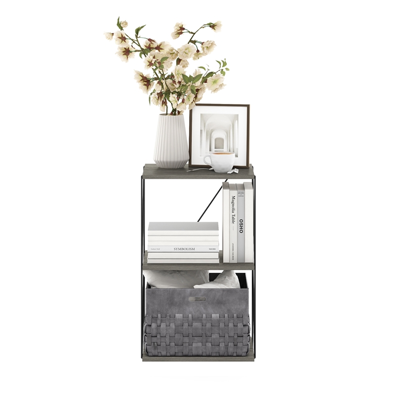 Furinno Rata 3-Tier Flat Base Shelf Display Rack in French Oak Grey