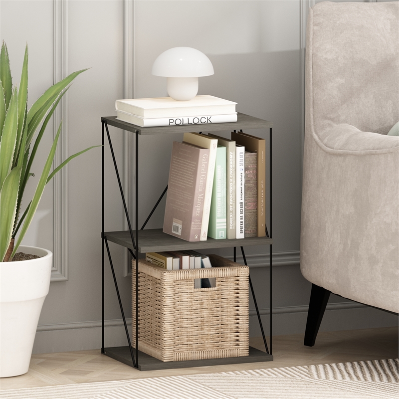 Furinno Rata 3-Tier Flat Base Shelf Display Rack in French Oak Grey