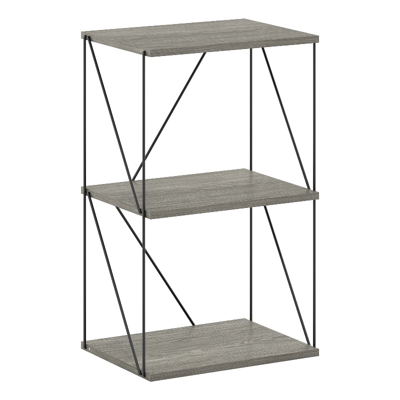 Furinno Rata 3-Tier Flat Base Shelf Display Rack in French Oak Grey