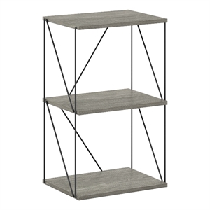 Furinno Rata 3-Tier Flat Base Shelf Display Rack in French Oak Grey