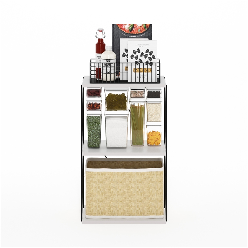 Furinno Rata 3-Tier Flat Base Shelf Display Rack in Marble White