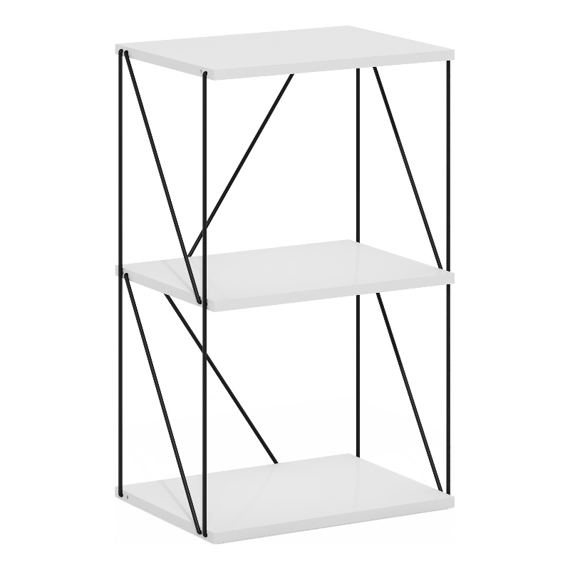 Furinno Rata 3-Tier Flat Base Shelf Display Rack in Marble White