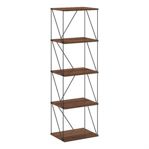 Furinno Rata 5-Tier Flat Base Shelf Display Rack Narrow in Columbia Walnut