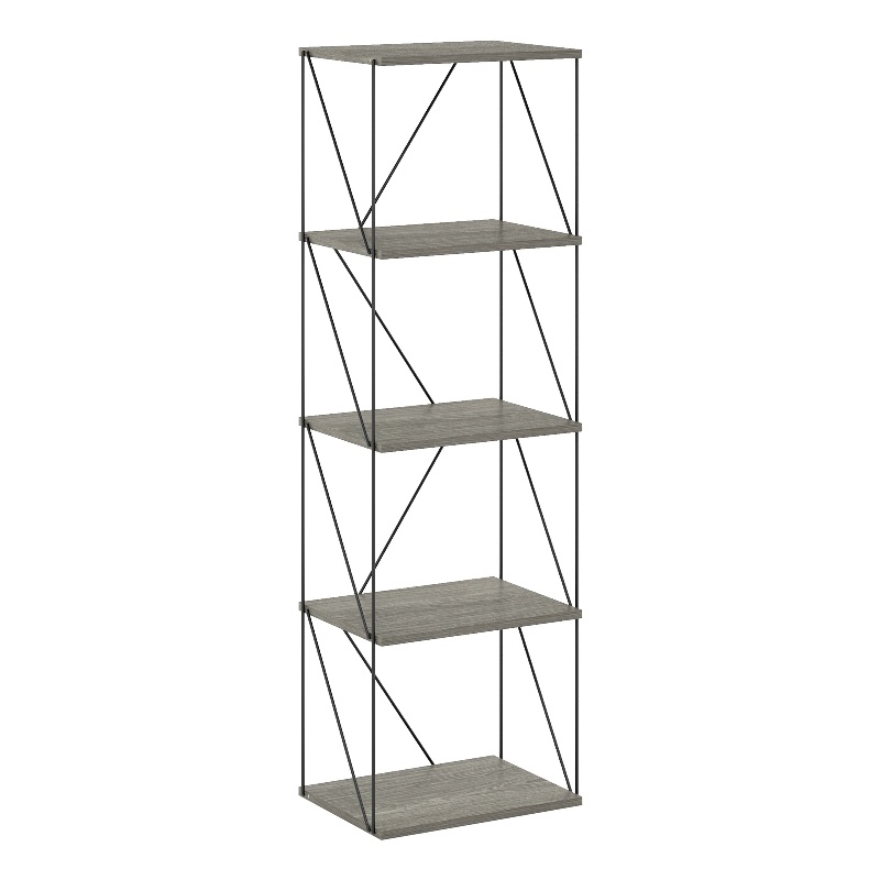 Furinno Rata 5-Tier Flat Base Shelf Display Rack Narrow in French Oak Grey