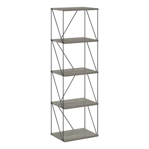 Furinno Rata 5-Tier Flat Base Shelf Display Rack Narrow in French Oak Grey