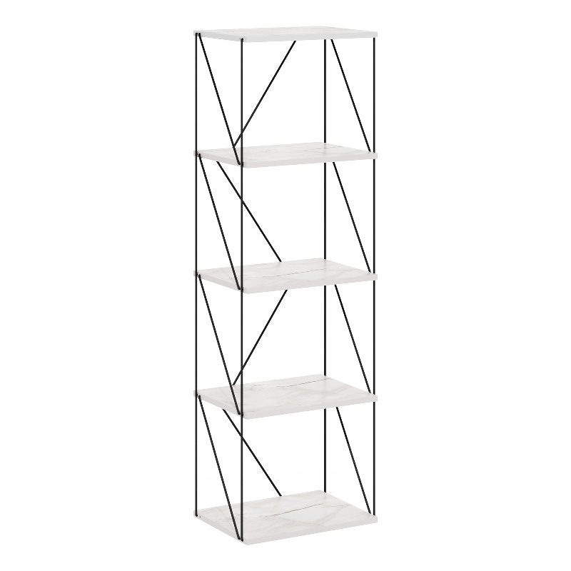 Furinno Rata 5-Tier Flat Base Shelf Display Rack Narrow in Marble White