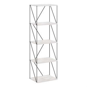 Furinno Rata 5-Tier Flat Base Shelf Display Rack Narrow in Marble White