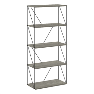 Furinno Rata 5-Tier Flat Base Shelf Display Rack Wide in French Oak Grey