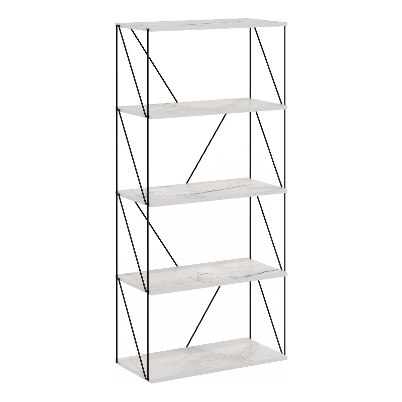 Furinno Rata 5-Tier Flat Base Shelf Display Rack Wide in Marble White